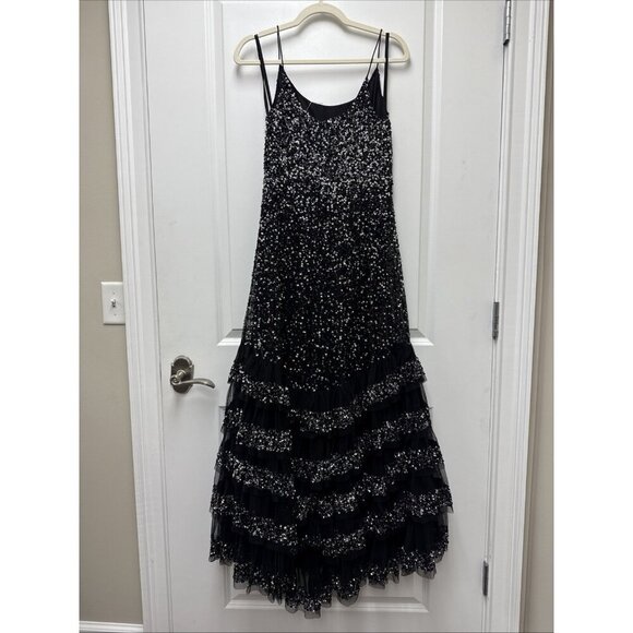 MAC DUGGAL Size 6 Black 10883 Embellished Scoop Neck Tiered Formal Gown Dress - Picture 7 of 11